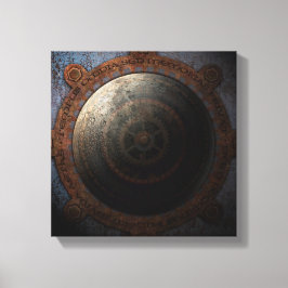 Lienzo Steampunk Moon Clock Time Gears Metalizado