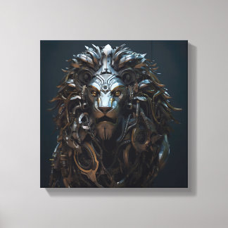 Lienzo Steel King: El majestuoso león Metalizado