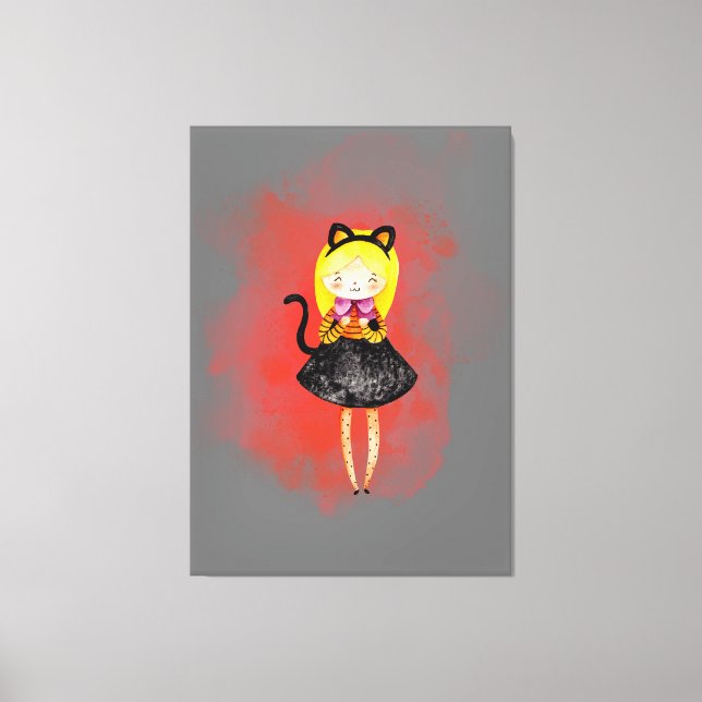 Lienzo Stellalunarts Chica lindo gato Halloween (Anverso)