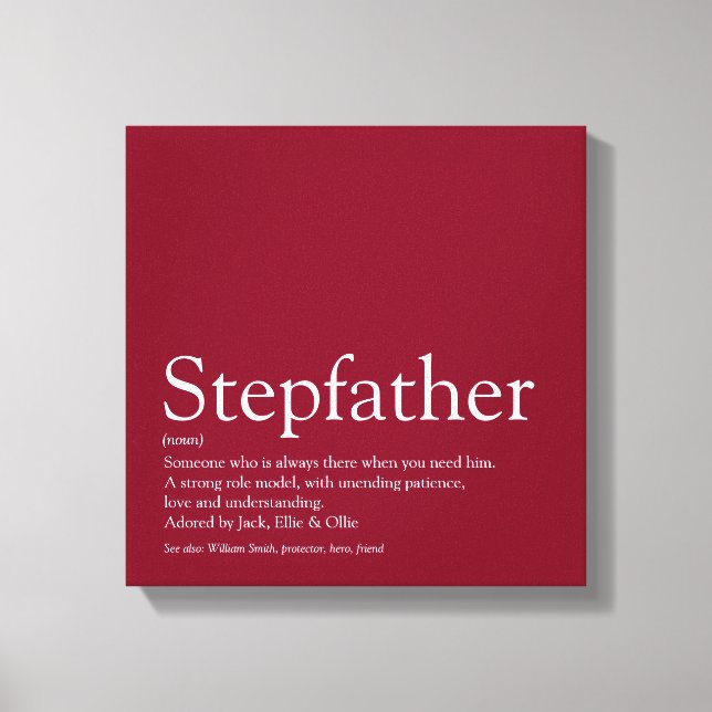 Lienzo Stepfather, Stepdad Definition Fun Modern Burgundy (Anverso)