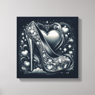 Lienzo Stiletto de tacones altos con corazón y diamantes