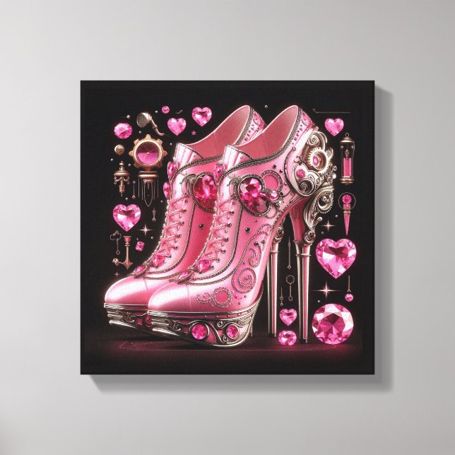 Lienzo Stiletto rosado de estilo Steampunk (Anverso)