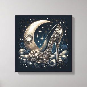 Lienzo Stiletto Talones altos con la luna, estrellas y co
