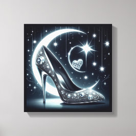 Lienzo Stilettos, diamantes, luna, estrellas y corazón