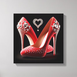 Lienzo Stilettos rojos con corazón y diamantes