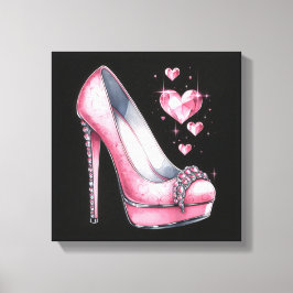 Lienzo Stilettos rosados y corazones con forma de diamant