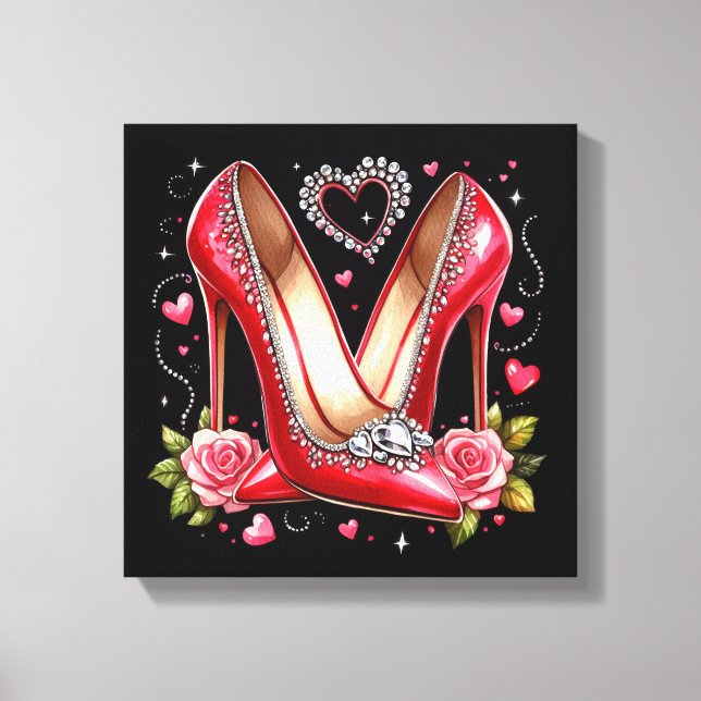 Lienzo Stilettos, Rosas y corazones (Anverso)
