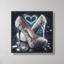 Lienzo Stilettos Talones altos, corazón y diamantes
