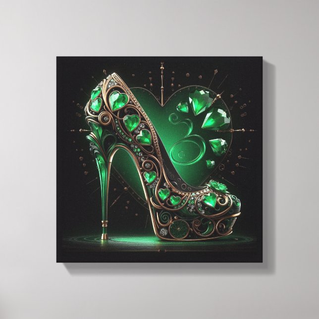 Lienzo Stilettos verdes esmeraldas y corazones con forma  (Anverso)