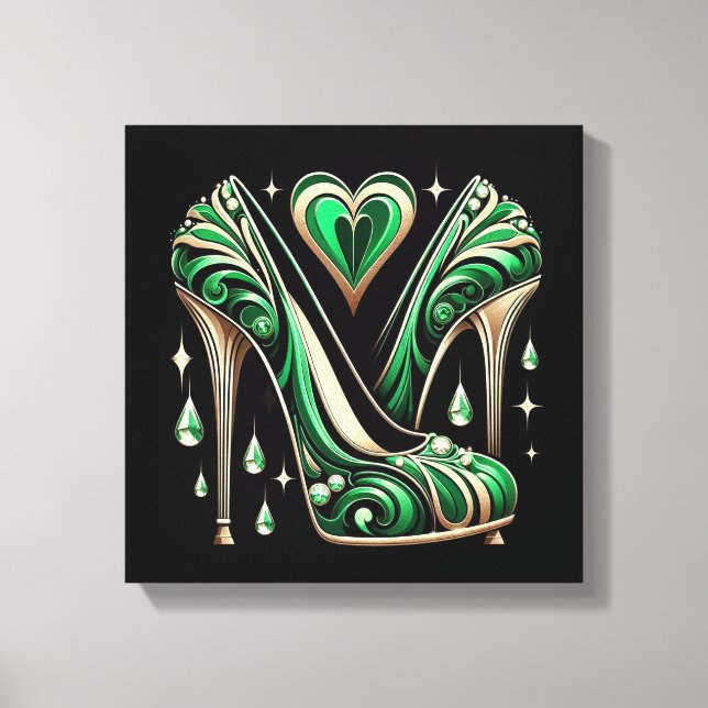 Lienzo Stilettos verdes estilo Art Decó (Anverso)