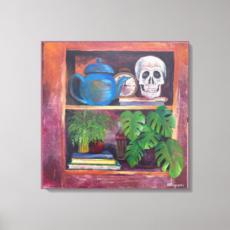 Lienzo Still Life on a Bookcase Stretched Canvas Print
