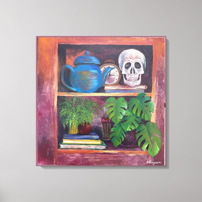 Lienzo Still Life on a Bookcase Stretched Canvas Print (Anverso)