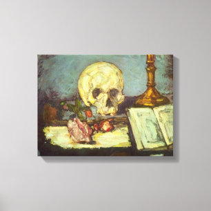 Lienzo Still Life w Skull, Candle, Libro de Paul Cezanne
