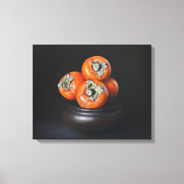 Lienzo Still Life with Persimmons on Black Background (Anverso)