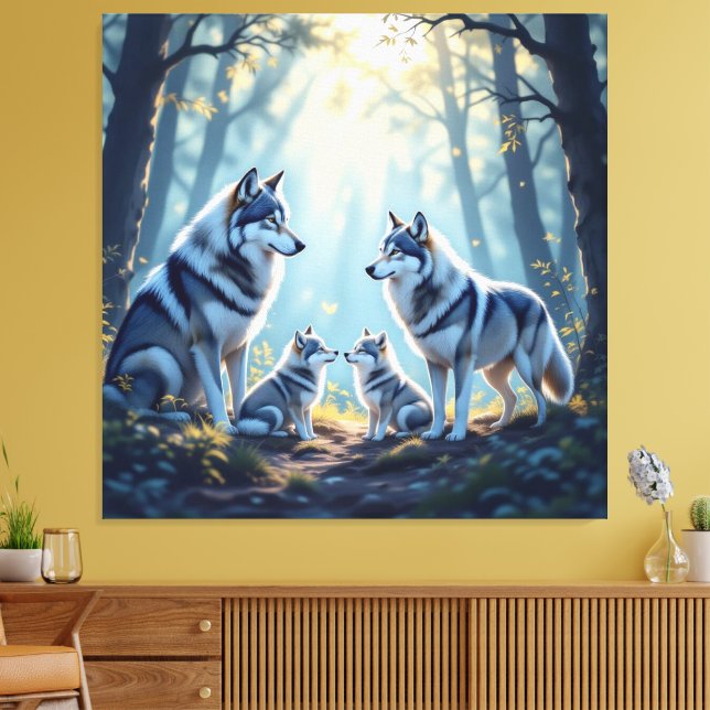 Lienzo „Stolze Wolfsfamilie im Einklang der Natur“ (Insitu (Sala de estar))