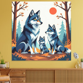 Lienzo „Stolze Wolfsfamilie im Einklang der Natur“