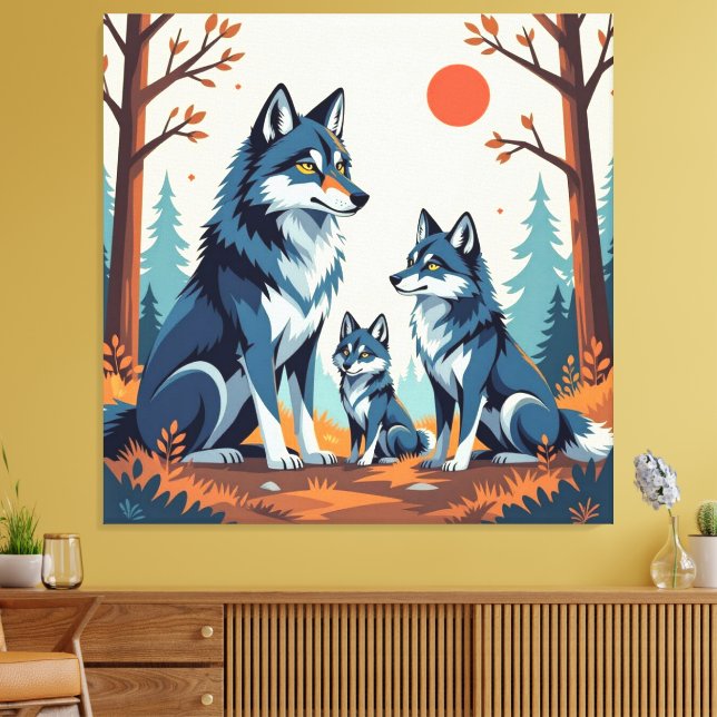 Lienzo „Stolze Wolfsfamilie im Einklang der Natur“ (Insitu (Sala de estar))