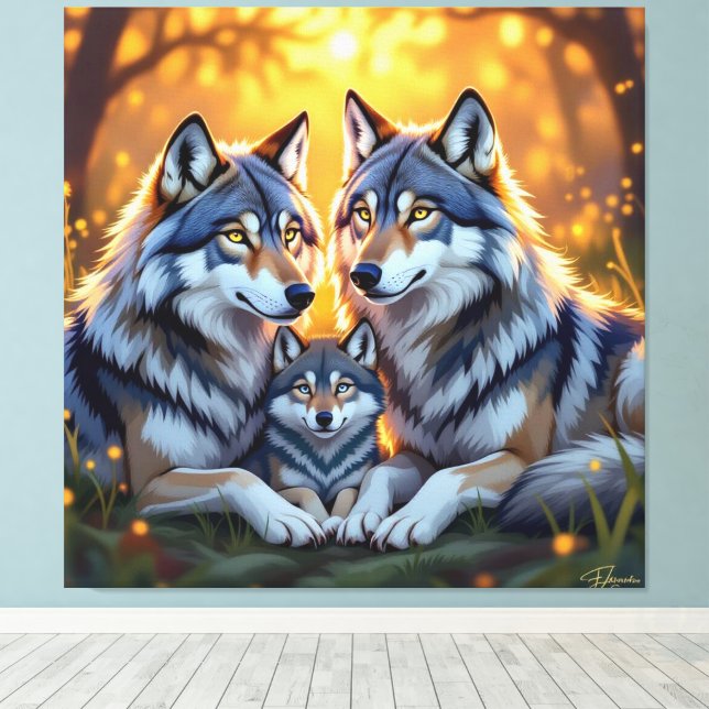 Lienzo „Stolze Wolfsfamilie im Einklang der Natur“ (Insitu (piso de madera))