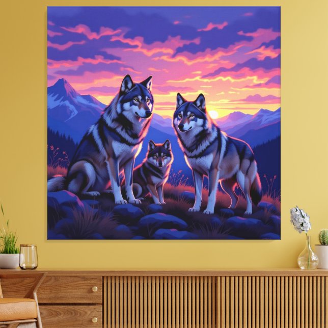 Lienzo „Stolze Wolfsfamilie im Einklang der Natur“ (Insitu (Sala de estar))