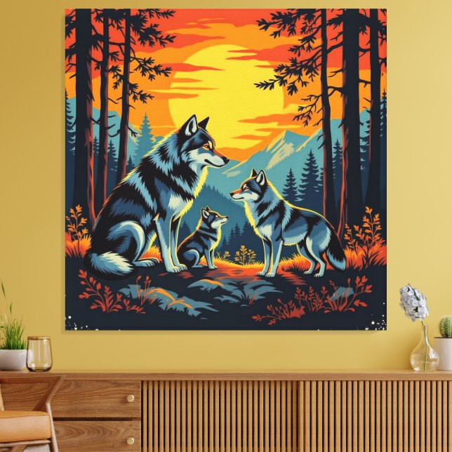 Lienzo „Stolze Wolfsfamilie im Einklang der Natur“ (Insitu (Sala de estar))