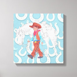 Lienzo Stretch Canvas Joven Vaquero y Caballo