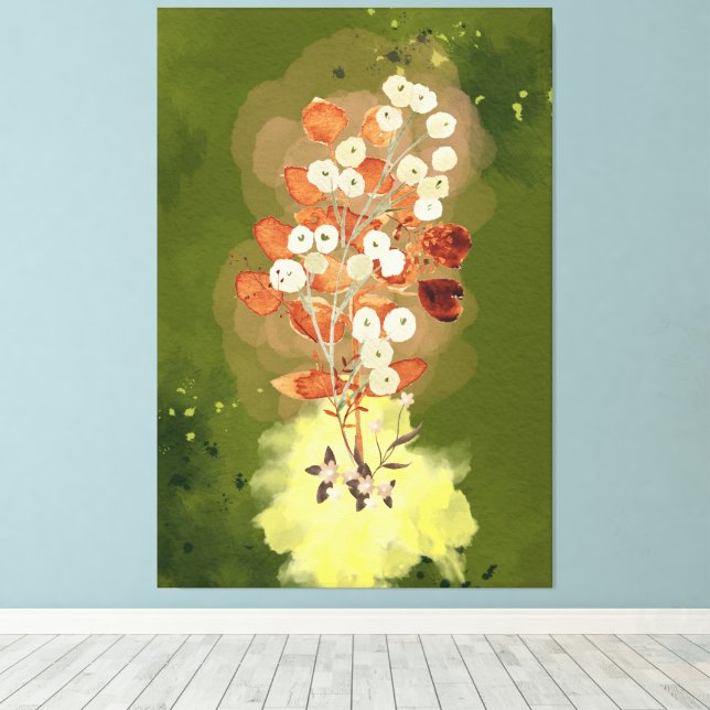 Lienzo Stretched Canvas Print flowers on green background (Insitu (piso de madera))