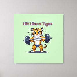Lienzo **Strong Tiger – Cute Tiger Lifting Weights Illust