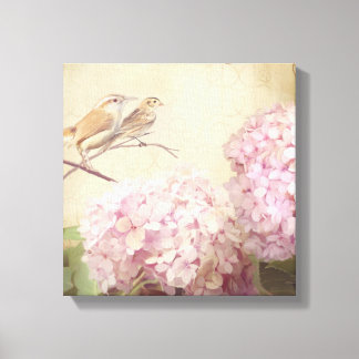 Lienzo Suavemente verano 2 pájaros sonoros Pink Hydrangea
