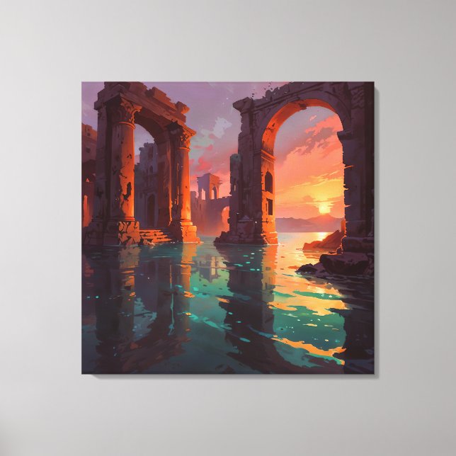 Lienzo Submerged Ruins - Landscape Illustration Style (Anverso)