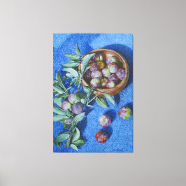 Lienzo Sucursales de ciruelas en pintura de fondo azul