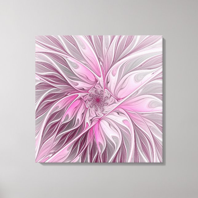 Lienzo Sueño de flores rosadas, tríptico de patrón de fan (Anverso)