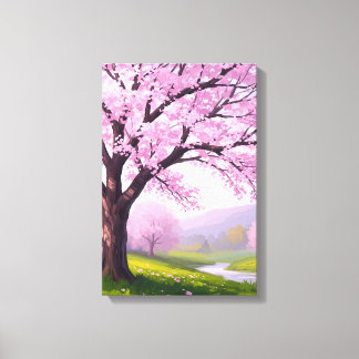 Lienzo Sueño de primavera rosa: estampa del río de cerezo