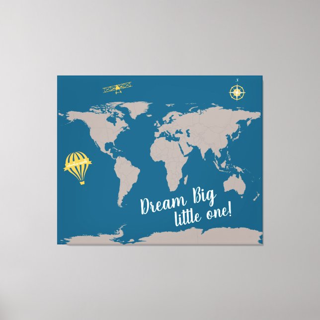 Lienzo ¡Sueño Grande Pequeño! World Map Baby Nursery Art (Anverso)