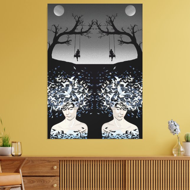 Lienzo Sueños a la Luz de la Luna: Libertad y Soledad (Insitu (Sala de estar))