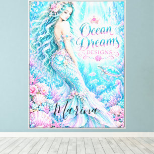 Lienzo Sueños de Océano Azul Pastel Sirena Princesa Fanta