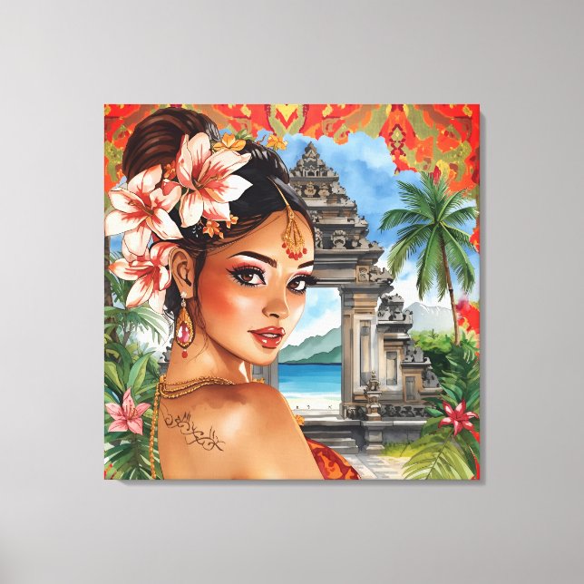 Lienzo Sueños exóticos de Bali, mujeres, templo, playa tr (Anverso)