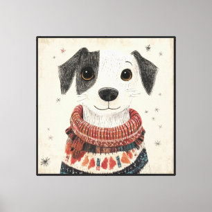 Lienzo Suéter negro y blanco Cachorro con nieve