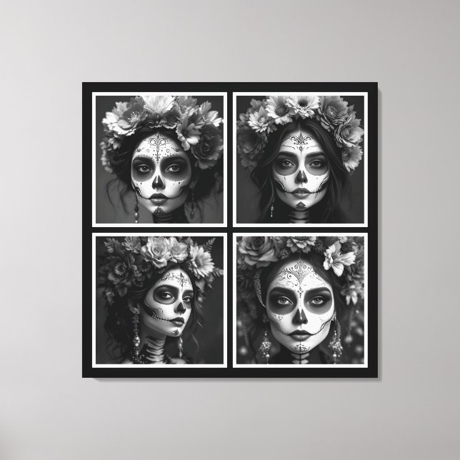 Lienzo Sugar Skull Black and White  (Anverso)