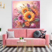 Summer Sunflowers in Pink and yellow 
