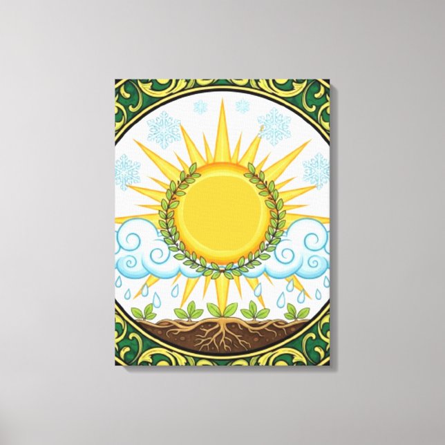 Lienzo Sun and Rain Nature Cycle Botanical Emblem ART (Anverso)