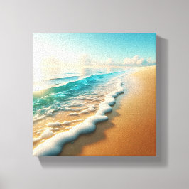 Lienzo Sun-Drenched Golden Beach with Thick White Seafoam