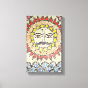 Lienzo Sun en estilo de la pintura de Madhubani