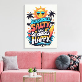 Lienzo Sunburned Salty and Happy – Retro Beach Vibes