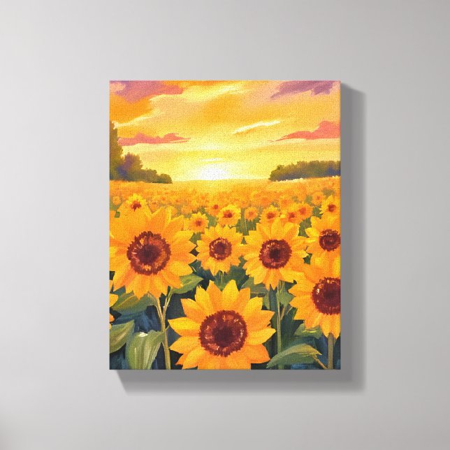 Lienzo Sunflower Field Sunset Landscape Painting (Anverso)