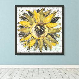 Lienzo Sunflower Yellow Green Black Watercolor Style Art