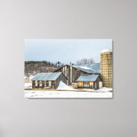 Sunlit Barns and Silos in Winter