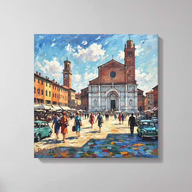 Lienzo Sunlit Bologna Piazza Scene Canvas Art (Anverso)