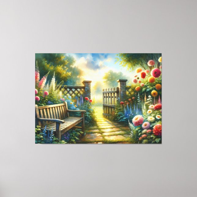 Lienzo Sunlit Garden Pathway Gate Scene (Anverso)