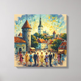 Lienzo Sunlit Tallinn Old Town Square Canvas Art