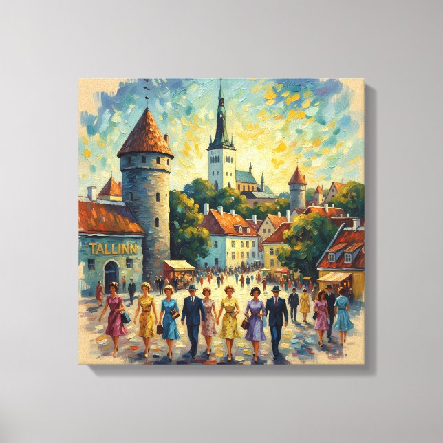 Lienzo Sunlit Tallinn Old Town Square Canvas Art (Anverso)
